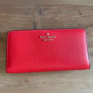 kate spade Red Pebbled Leather Zip Around Wallet